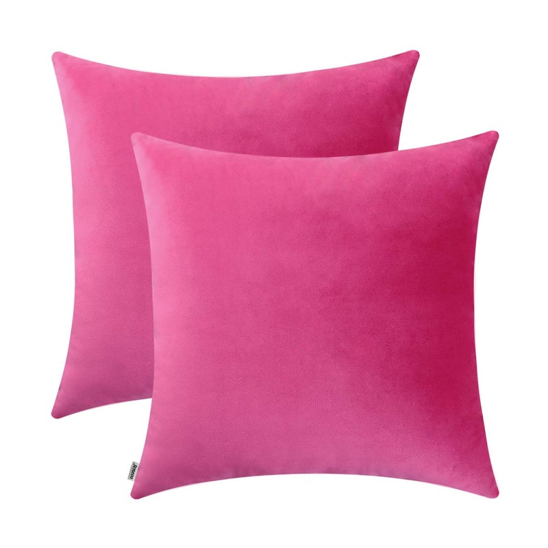 Jeneoo Comfy Soft Thick Velvet Throw Pillow Cases for Sofa Couch, Decorative Solid Square Cushion Covers for Bedroom Car (Hot Pink, 18 x 18 Inches, 2 Pieces) - Image 1